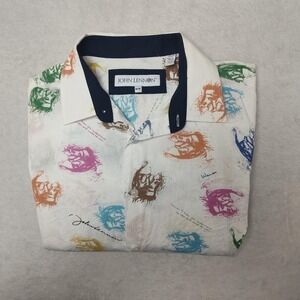 John Lennon Shirt Men M Multicolor Geometric Graphic Print Button Up Long Sleeve